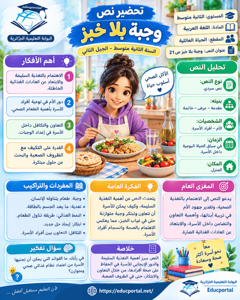شرح نص وجبة بلا خبز للسنة الثانية متوسط 