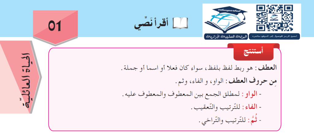 تحضير درس حروف العطف سنة ثانية متوسط الفصل الاول