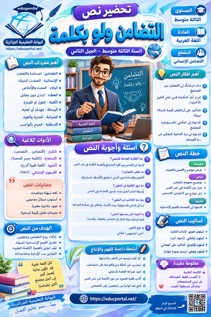 شرح تحضير نص التضامن ولو بكلمة 